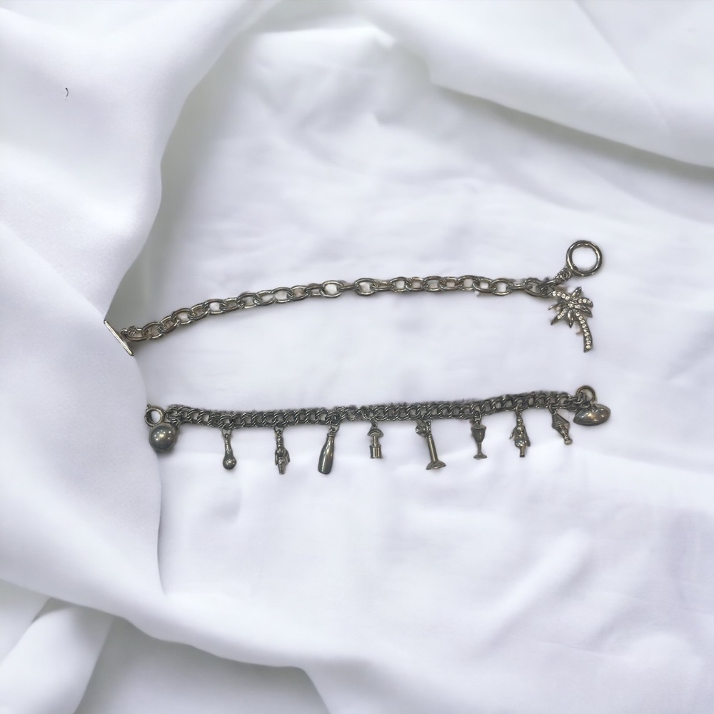 Vintage Set of 2 Silver Charm Bracelets